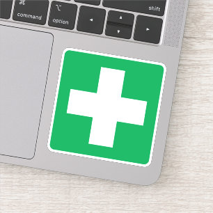 First aid symbol stickers, white cross on green