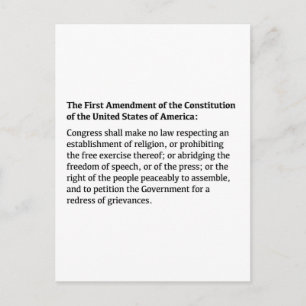 First Amendment of the Constitution Postcard