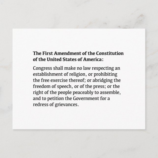 First Amendment of the Constitution Postcard (Front)