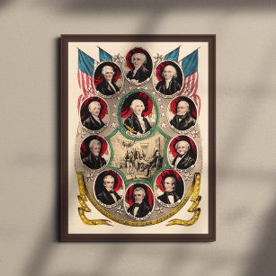 First American Presidents Restored 1844 Lithograph Poster