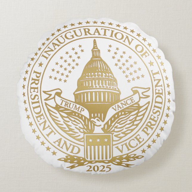 First and Second Inauguration President Trump Round Pillow (Front)