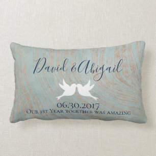 First Anniversary Gift Blue and Copper Lumbar Pillow