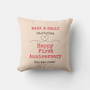 First Anniversary Gift Couple Name Date Keepsake Throw Pillow