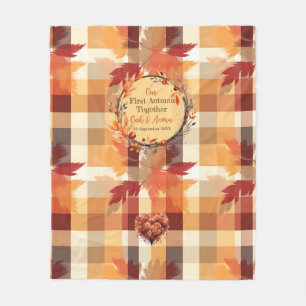 First Autumn: Fall Wreath and Plaid Name & Date  Fleece Blanket