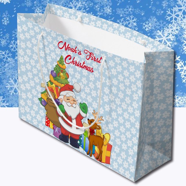 First Baby Boy's Christmas Cute Santa Claus Large Gift Bag (Creator Uploaded)