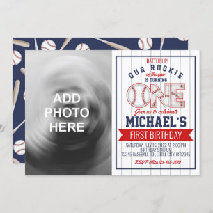 First Baseball Birthday Invitation with photo