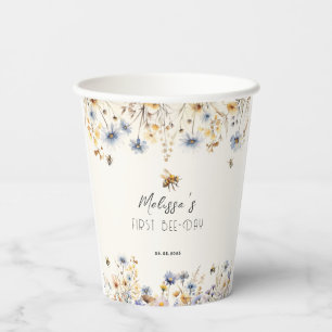 First Bee Day - Floral 1st Birthday  Paper Cups