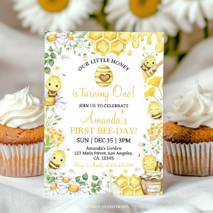 First Bee Day Floral Honey Bee Birthday Party Invitation