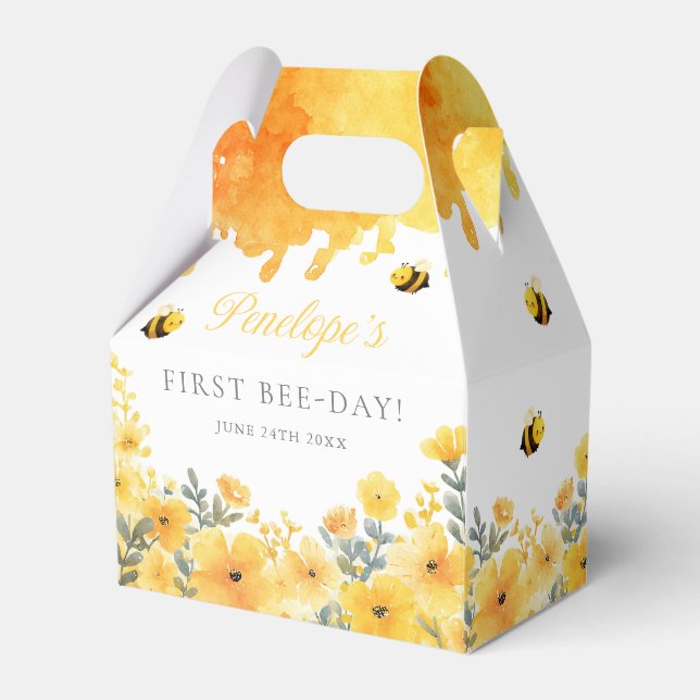 First Bee Day Yellow Wildflowers 1st Birthday Favor Box (Front Side)