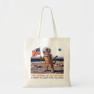 First Bengal Cat on the Moon - Retro Space Feline Tote Bag