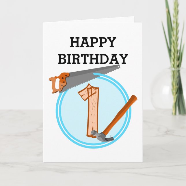 First Birthday 1 year old Tools Construction Party Card (Front)