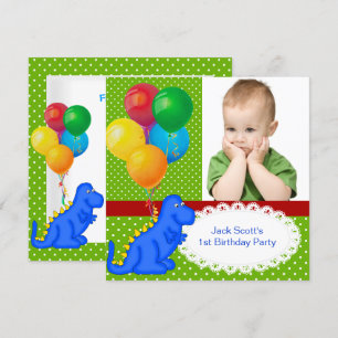 First Birthday 1st Dinosaur Green Blue Boy Invitation