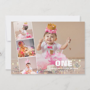 First Birthday 4 Photo Collage Birth Announcement