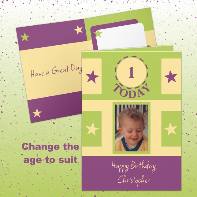 First Birthday add name photo 1 today green Card (Creator Uploaded)