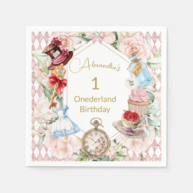 First Birthday Alice In Wonderland Child Age  Napkin (Front)