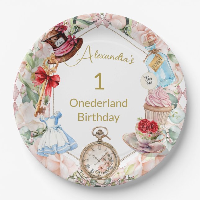 First Birthday Alice In Wonderland Child Age  Paper Plate (Front)