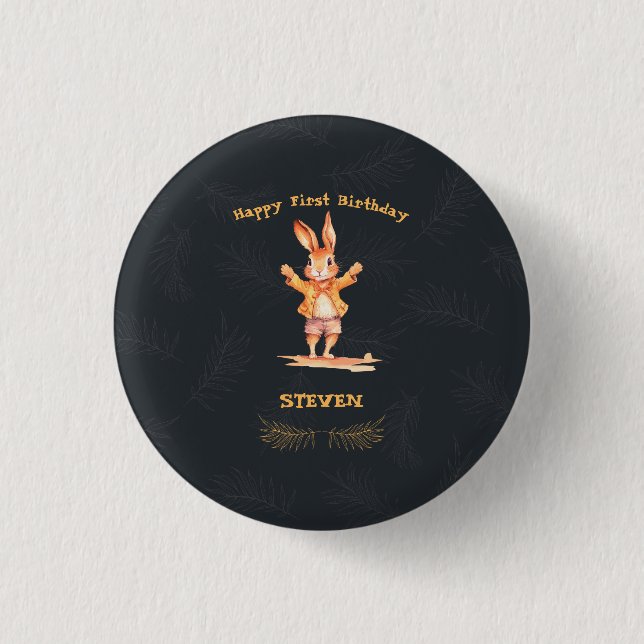 First Birthday animal 1 Inch Round Button (Front)