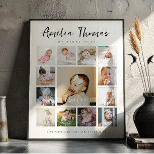 First Birthday Baby Milestone Sign w/ 13 Photos