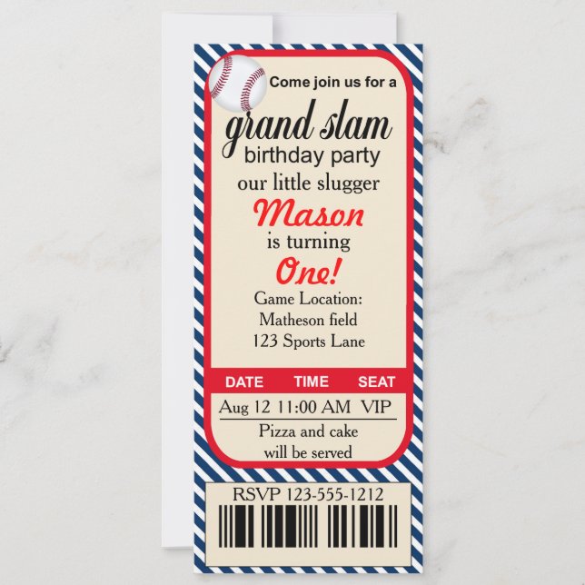 First Birthday Baseball party invitation (Front)