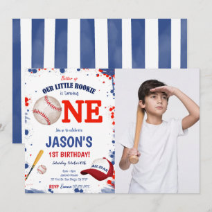 First Birthday Baseball Photo Invitation