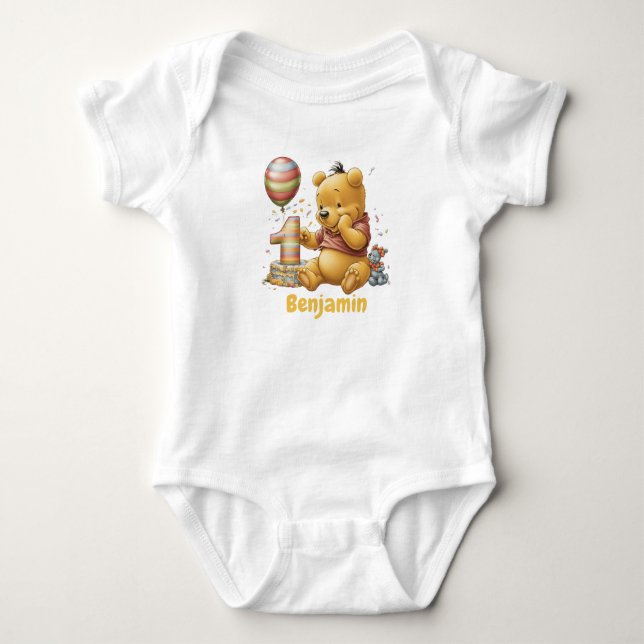 First Birthday Bear Baby Bodysuit (Front)