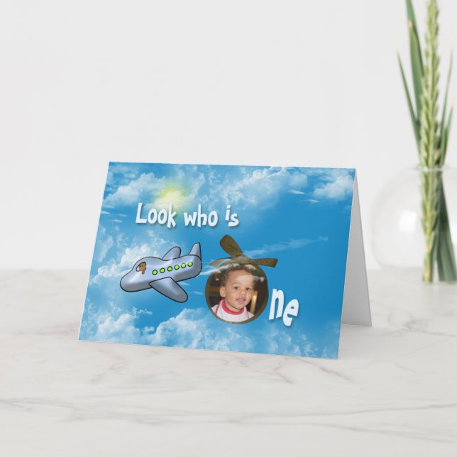 First Birthday bear in airplane Card (Front)