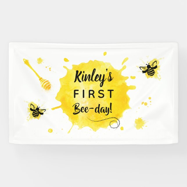 First Birthday Bee-day Bee 1st Birthday Party Banner (Horizontal)