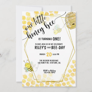 FIRST BIRTHDAY, BEE PARTY, BEE THEMED INVITATION