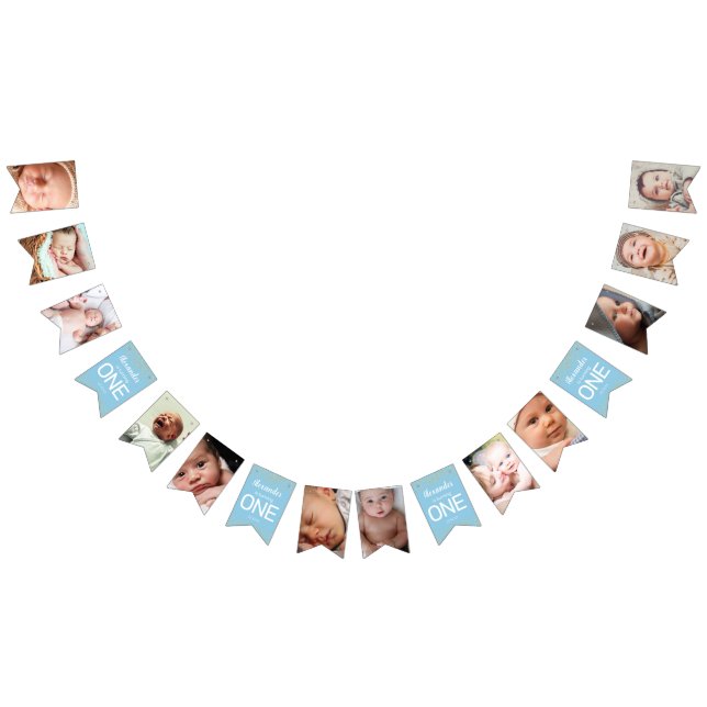 First Birthday Blue | 12 Month Photo Bunting Flags (All)