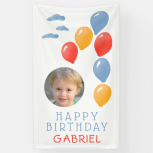First Birthday Blue Balloon Kid`s Birthday Photo Banner