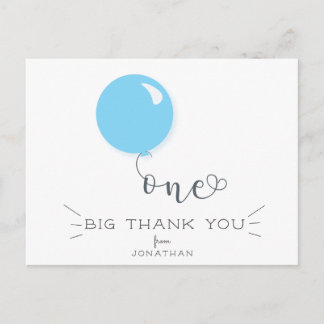 First Birthday Blue Balloon Thank you Postcard