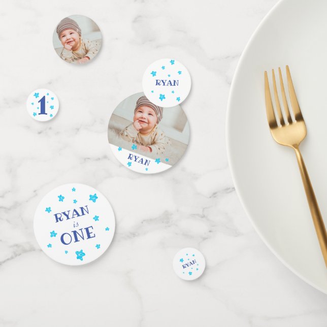First Birthday Blue Photo Birthday Party Confetti (Group)