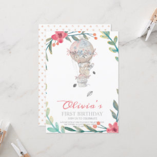 First Birthday Boho Hot air balloon birthday Invitation