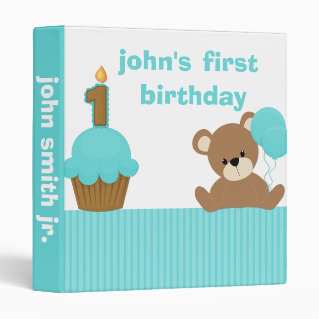 First Birthday Boy Bear Binder (Front/Spine)