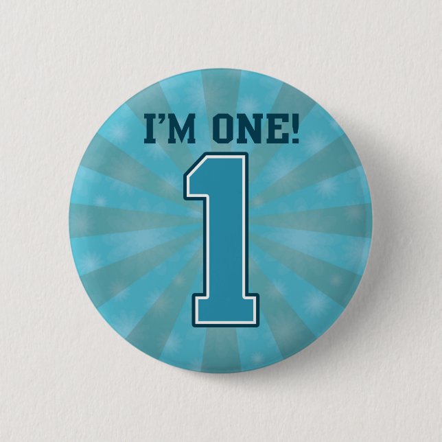 First Birthday Boy, I'm One, Big Blue Number 1 2 Inch Round Button (Front)