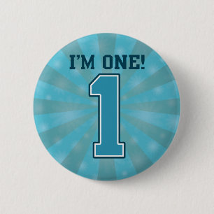 First Birthday Boy, I'm One, Big Blue Number 1 2 Inch Round Button