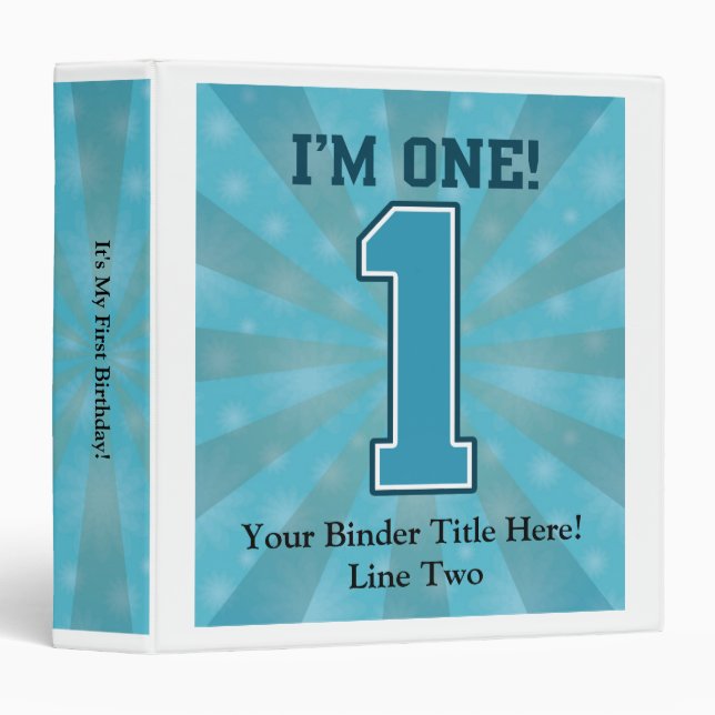 First Birthday Boy, I'm One, Big Blue Number 1 Binder (Front/Spine)