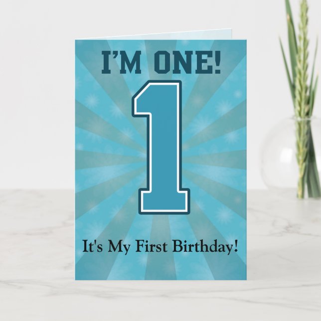 First Birthday Boy, I'm One, Big Blue Number 1 Card (Front)