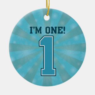 First Birthday Boy, I'm One, Big Blue Number 1 Ceramic Ornament