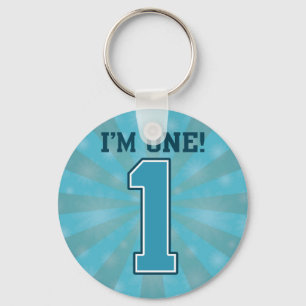 First Birthday Boy, I'm One, Big Blue Number 1 Keychain