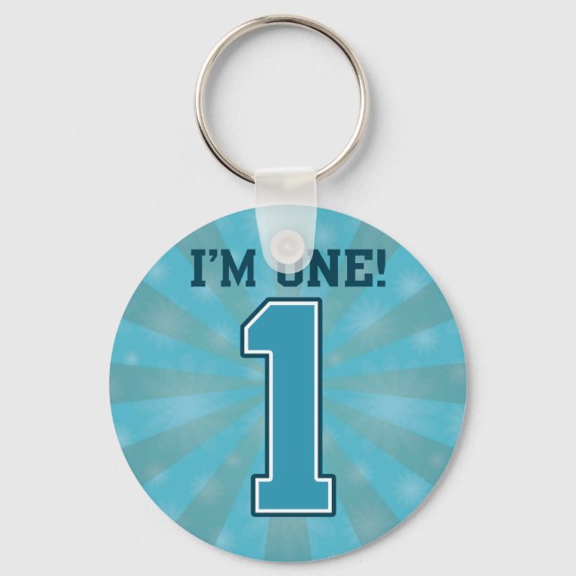 First Birthday Boy, I'm One, Big Blue Number 1 Keychain (Front)