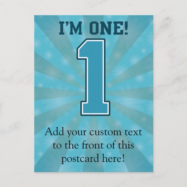 First Birthday Boy, I'm One, Big Blue Number 1 Postcard (Front)