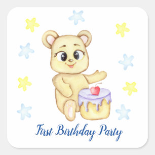 First Birthday Boy Party positive Square Sticker