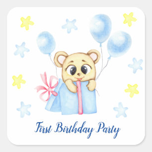 First Birthday Boy Party positive Square Sticker