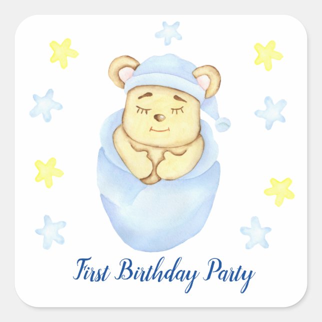 First Birthday Boy Party positive Square Sticker (Front)
