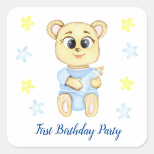 First Birthday Boy Party positive Square Sticker