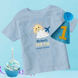 First Birthday Boy Whimsical Airplane Sun & Cloud Toddler T-shirt