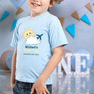 First Birthday Boy Whimsical Airplane Sun & Cloud Toddler T-shirt