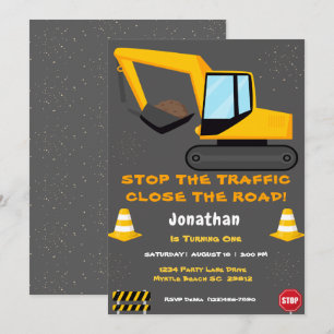  First Birthday Boys Construction Party  Invitation