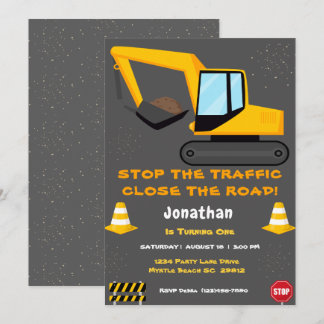  First Birthday Boys Construction Party  Invitation